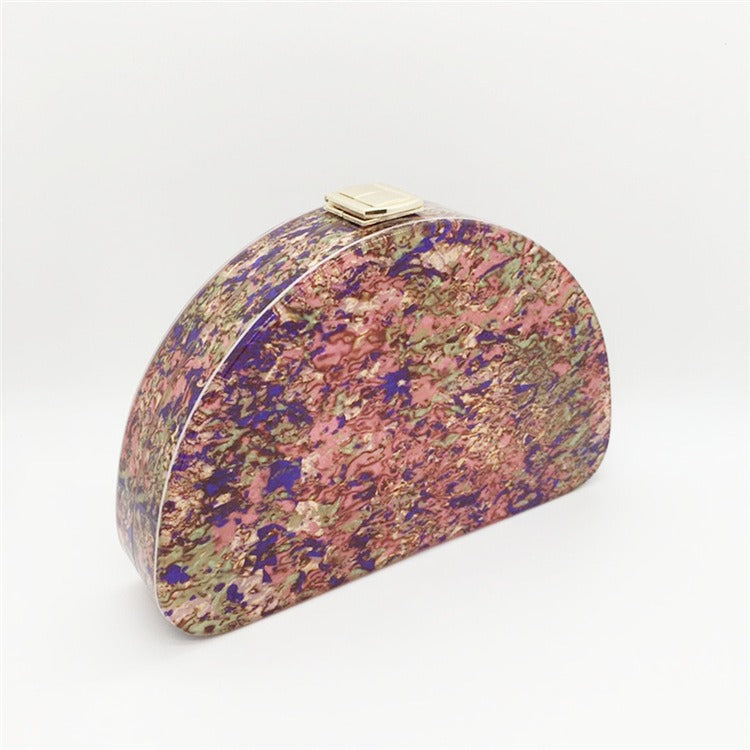 Ins Crescent D Shape Font Glitter Acrylic Dinner Bag Hold Bag Semi-Round Fashion Dress Hard Box Bag