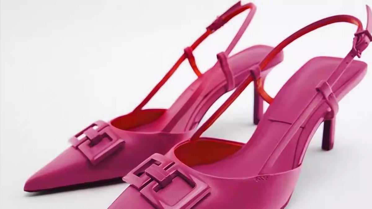 Pointed toe slender heel shallow mouth high heels women's back strap slingback buckle cap toe sandals women's trendy