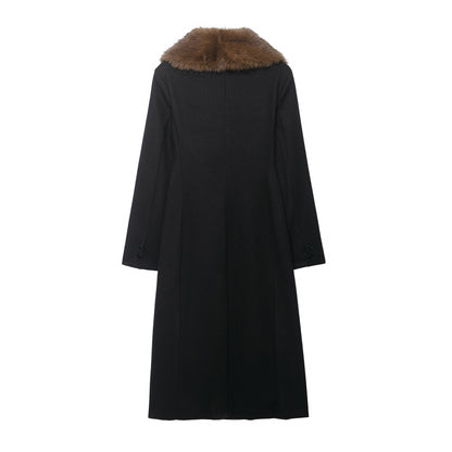 Pocket faux fur collar design coat jacket