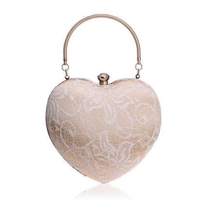 New Lace Evening Bag Ladies Fashion Banquet Dress Clutch Heart Shape Evening Bag