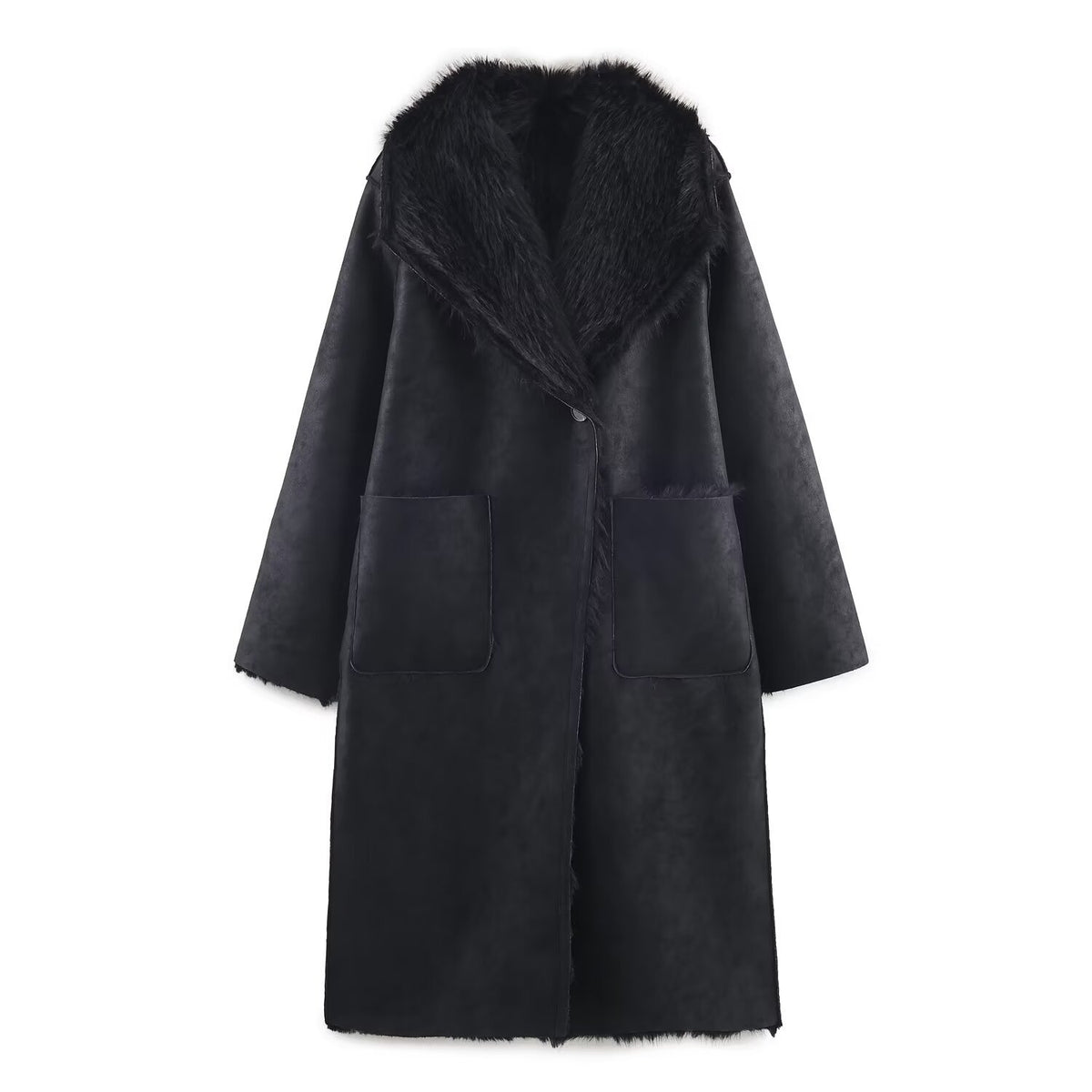 Double sided synthetic fur effect coat jacket