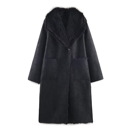 Double sided synthetic fur effect coat jacket