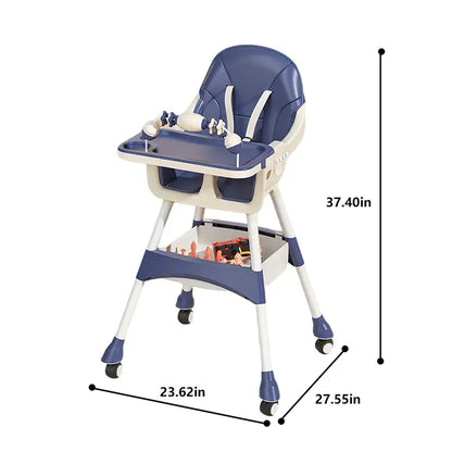 Baby High Chair with Dual Tray, Adjustable Height, Lockable Wheels & Storage Basket | Portable Toddler Dining Chair double removable,back to school