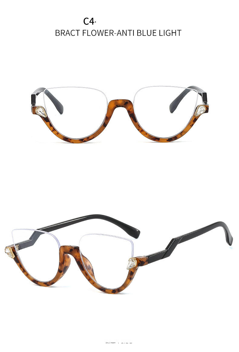 Fashionable diamond-encrusted anti-blue light glasses for women, trendy and personalized flat glasses
