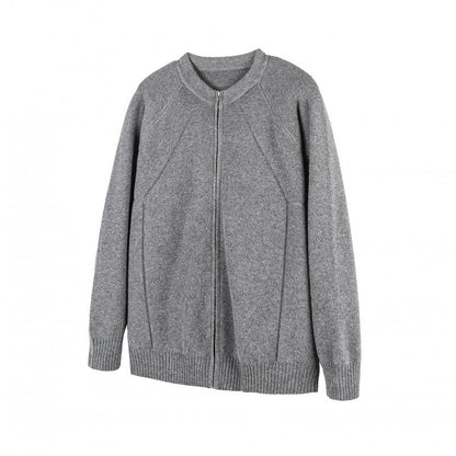 Solid Color Round Neck Zipper Knit Sweater Coat Lazy Atmosphere Knit Cardigan Men