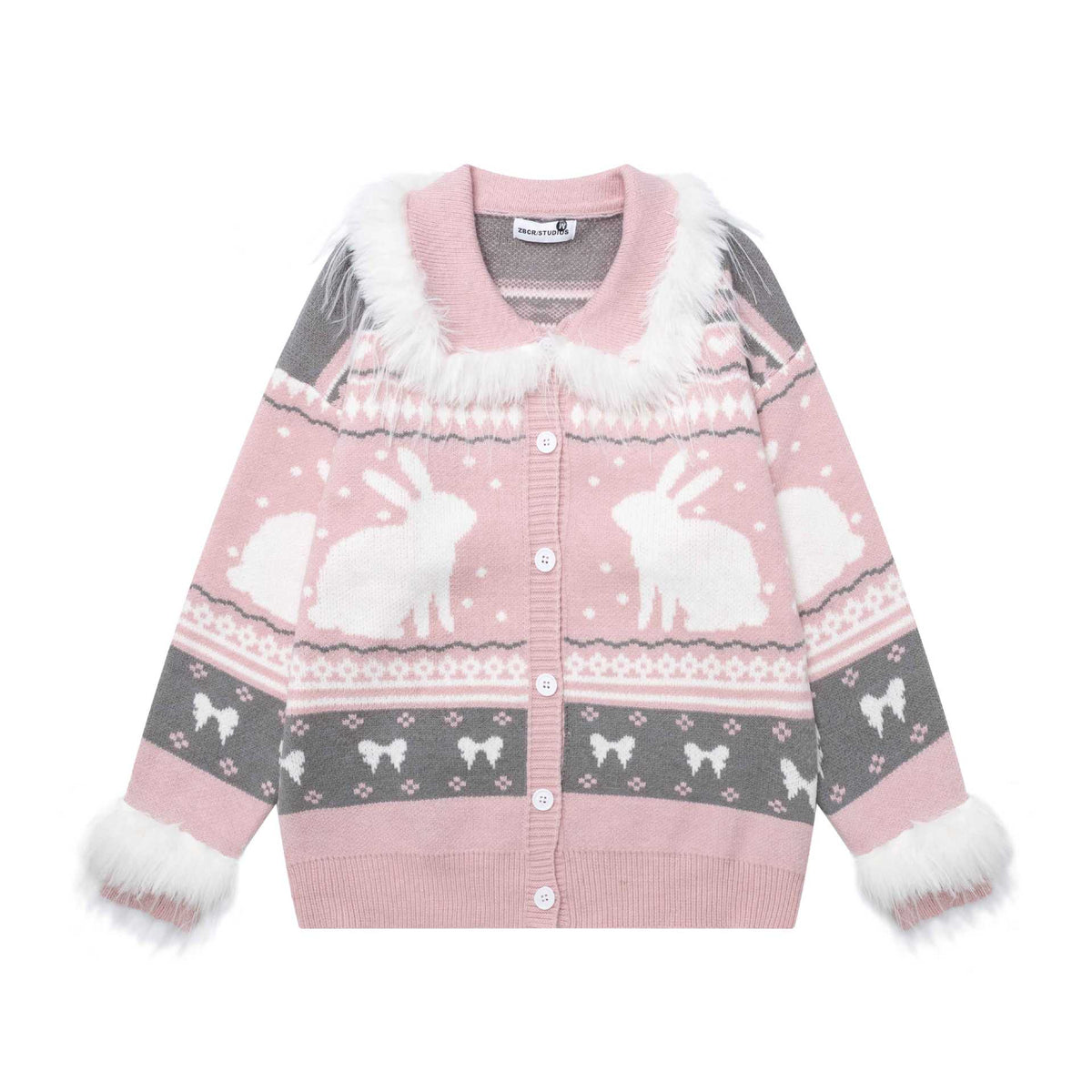 Plush collar rabbit coat