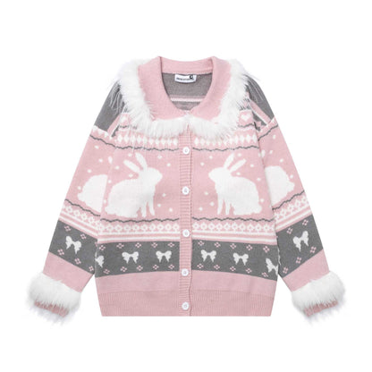Plush collar rabbit coat