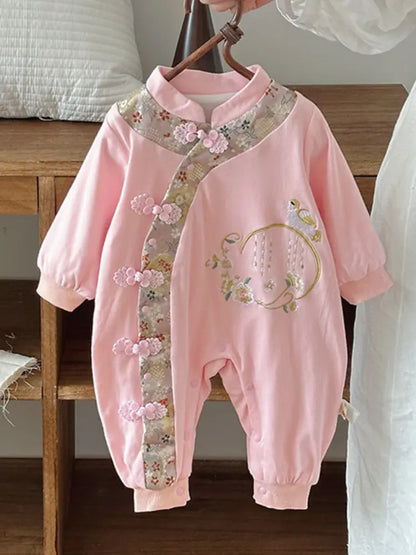 Traditional Chinese Embroidered Baby Girl Qipao Romper