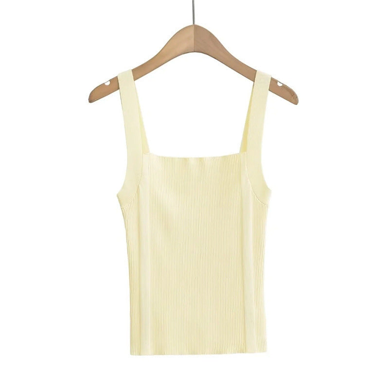 Flat mouth wide shoulder knitted camisole vest