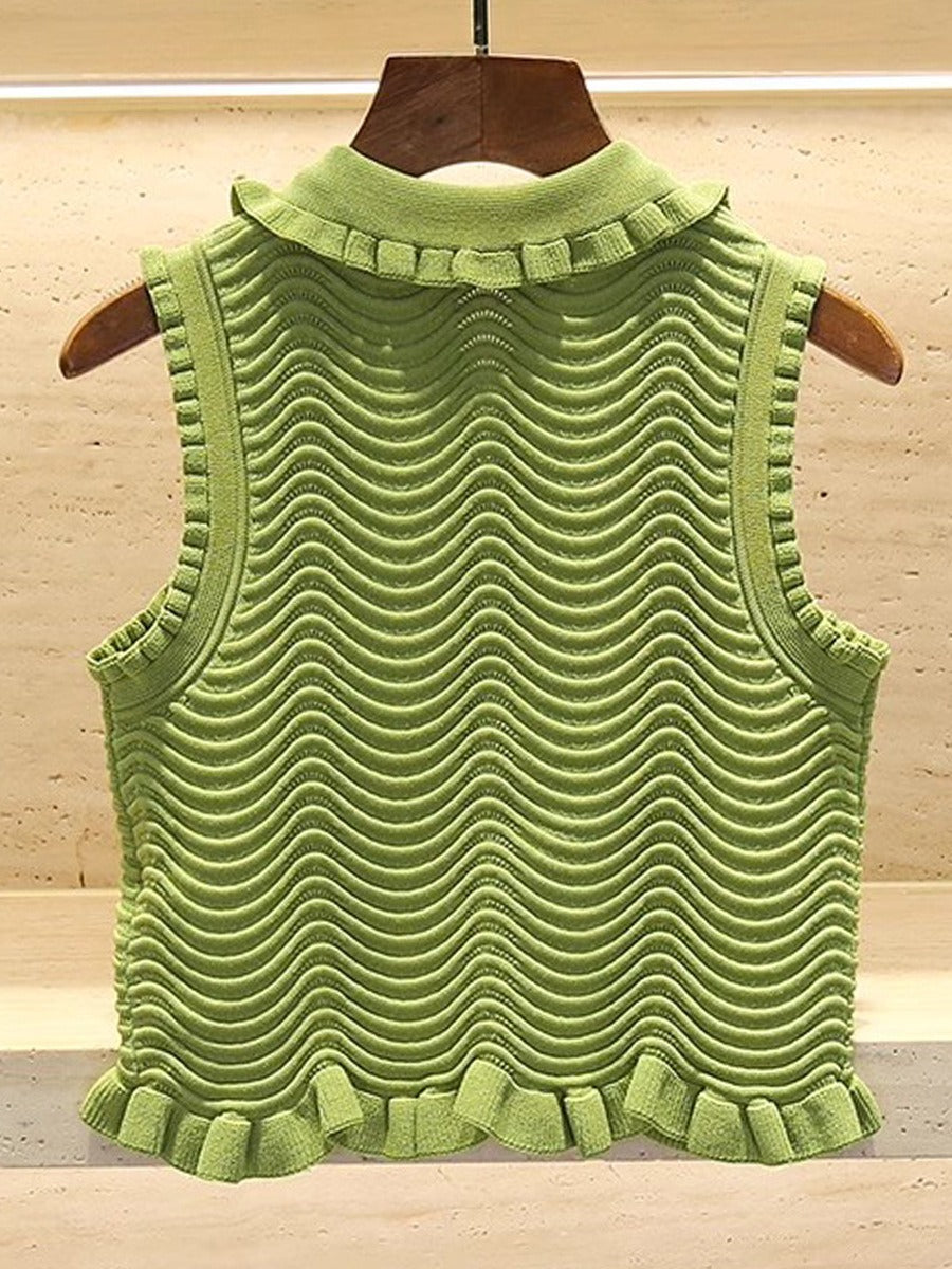 Sleeveless crop top + A-line skirt ear-hemmed single-breasted suit