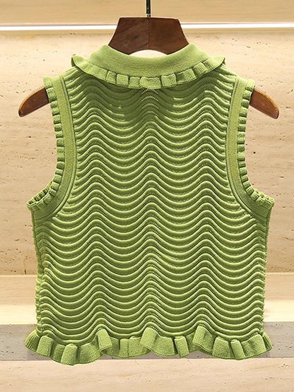 Sleeveless crop top + A-line skirt ear-hemmed single-breasted suit