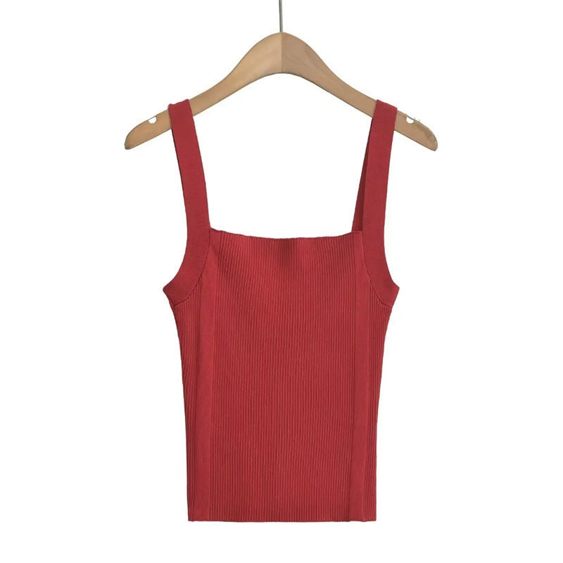 Flat mouth wide shoulder knitted camisole vest