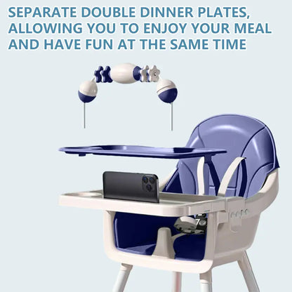 Baby High Chair with Dual Tray, Adjustable Height, Lockable Wheels & Storage Basket | Portable Toddler Dining Chair double removable,back to school