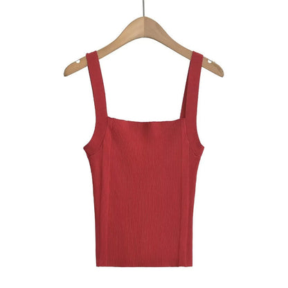 Flat mouth wide shoulder knitted camisole vest