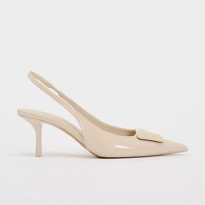 Pointed toe stiletto heels for women, empty back metal chain toe-toe sandals and slippers for women