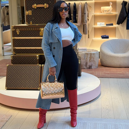 Women's loose denim trench coat long sleeve belted long coat street style