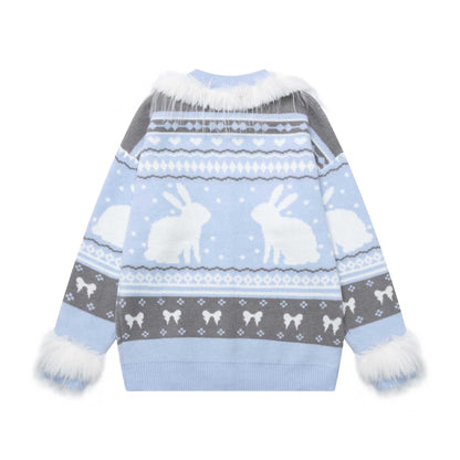 Plush collar rabbit coat