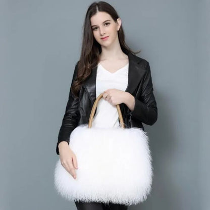 Real Mongolian Fur Bags Australian Beach Wool Fur Shoulder Bag Ladies Tibet Lamb Fur Wrist Bag Large Capacity