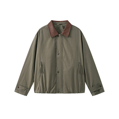 Cargo Lapel Leather Patchwork Loose Versatile Jacket Men Detroit Coat