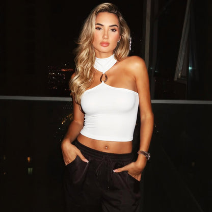 Women's Sexy Sleeveless Fitted Crop Top Halter Neck Tank Top