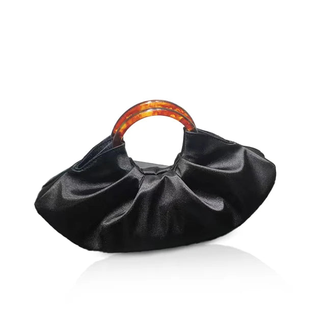 Pleated PU Leather Women Top Handlde Purse Dumpling Ruched Clutch Bag Designer Handbag Chic Fashion Phone Pouch