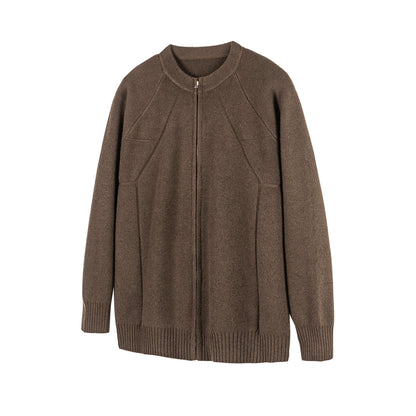 Solid Color Round Neck Zipper Knit Sweater Coat Lazy Atmosphere Knit Cardigan Men