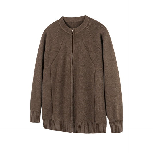 Solid Color Round Neck Zipper Knit Sweater Coat Lazy Atmosphere Knit Cardigan Men