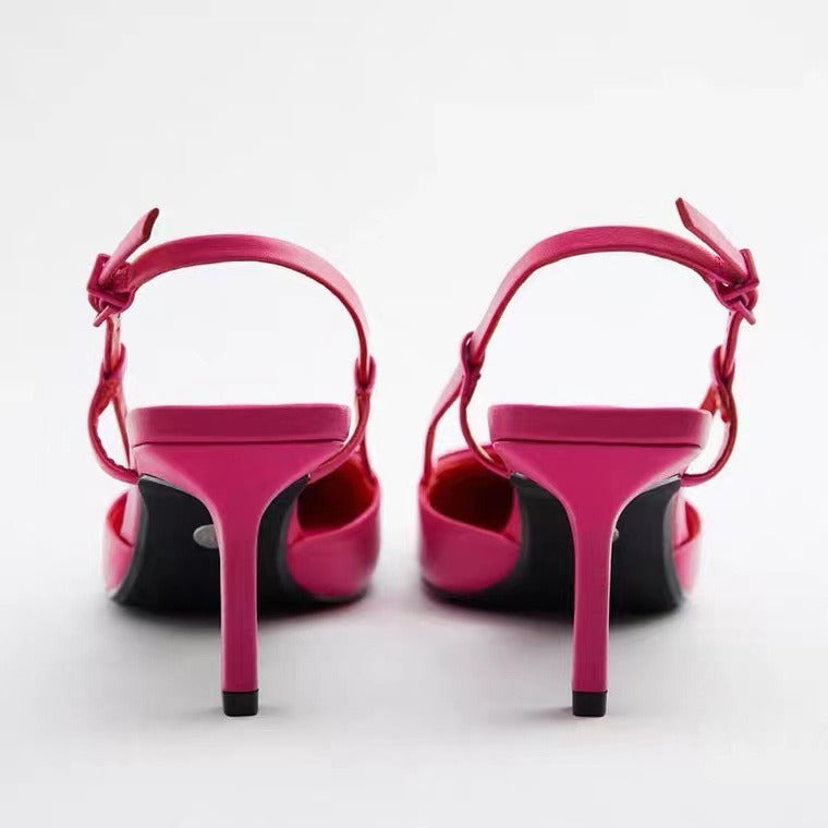 Pointed toe slender heel shallow mouth high heels women's back strap slingback buckle cap toe sandals women's trendy