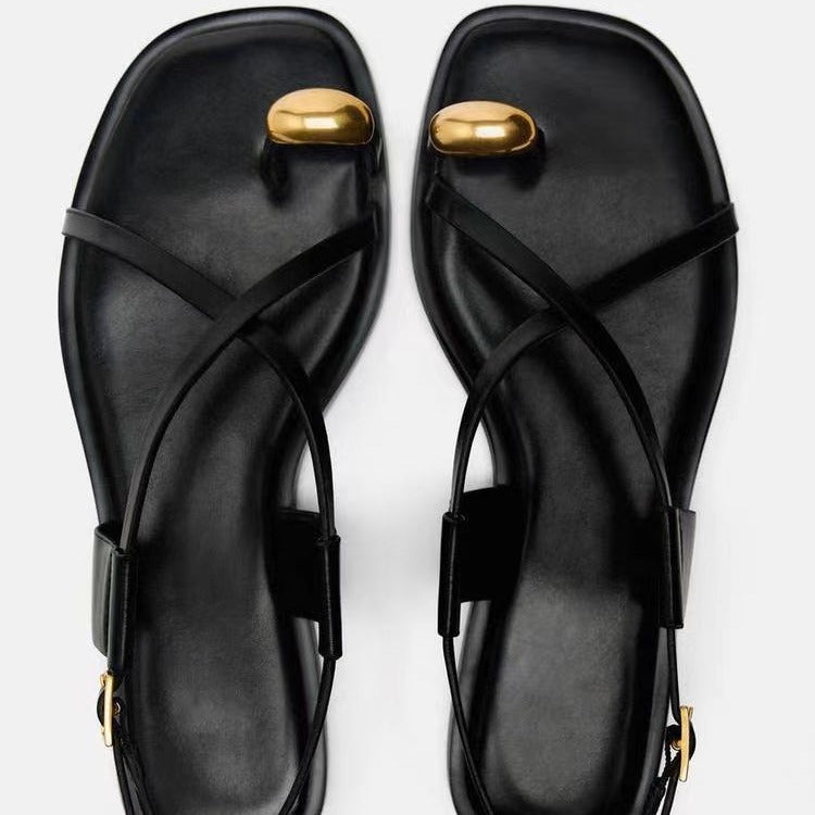 Square toe thong flat sandals women's cross strap casual outer wear beach shoes fashion shoes