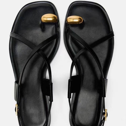 Square toe thong flat sandals women's cross strap casual outer wear beach shoes fashion shoes