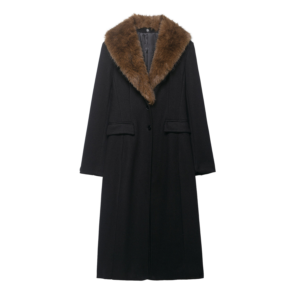 Pocket faux fur collar design coat jacket
