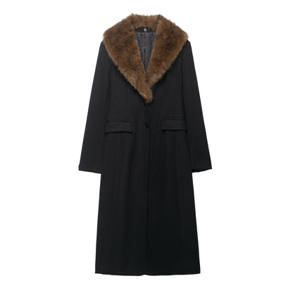 Pocket faux fur collar design coat jacket