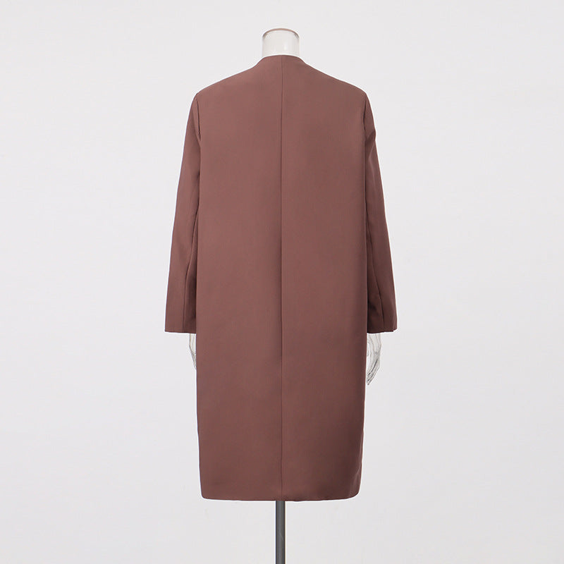 Elegant brown V-neck trench coat for women