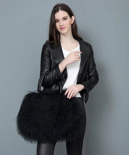 Real Mongolian Fur Bags Australian Beach Wool Fur Shoulder Bag Ladies Tibet Lamb Fur Wrist Bag Large Capacity