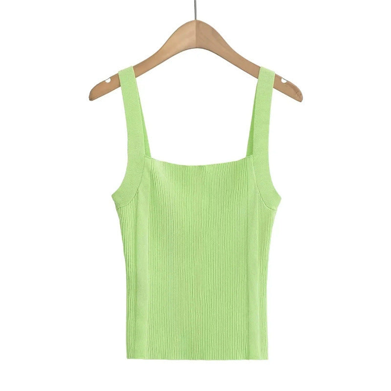 Flat mouth wide shoulder knitted camisole vest