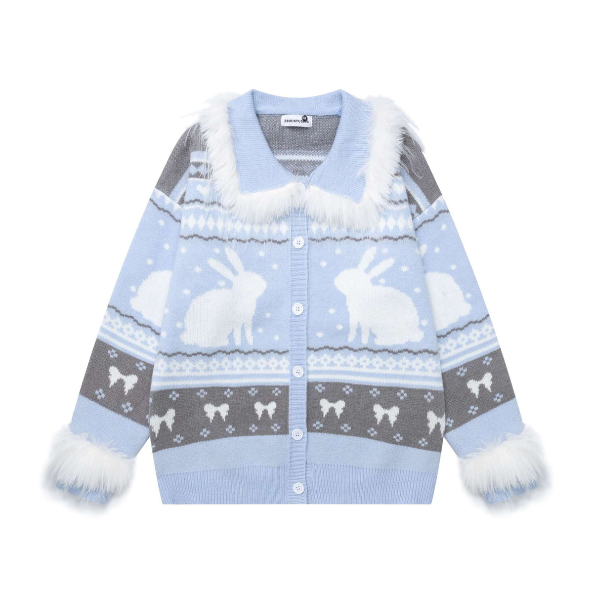 Plush collar rabbit coat