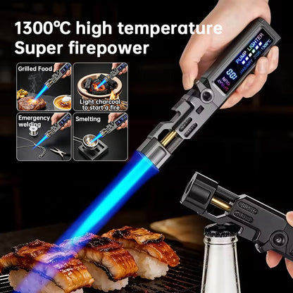 Windproof High‑Temperature High‑Power Outdoor Torch Lighter with LED Digital Display, Metal Body & Bottle Opener