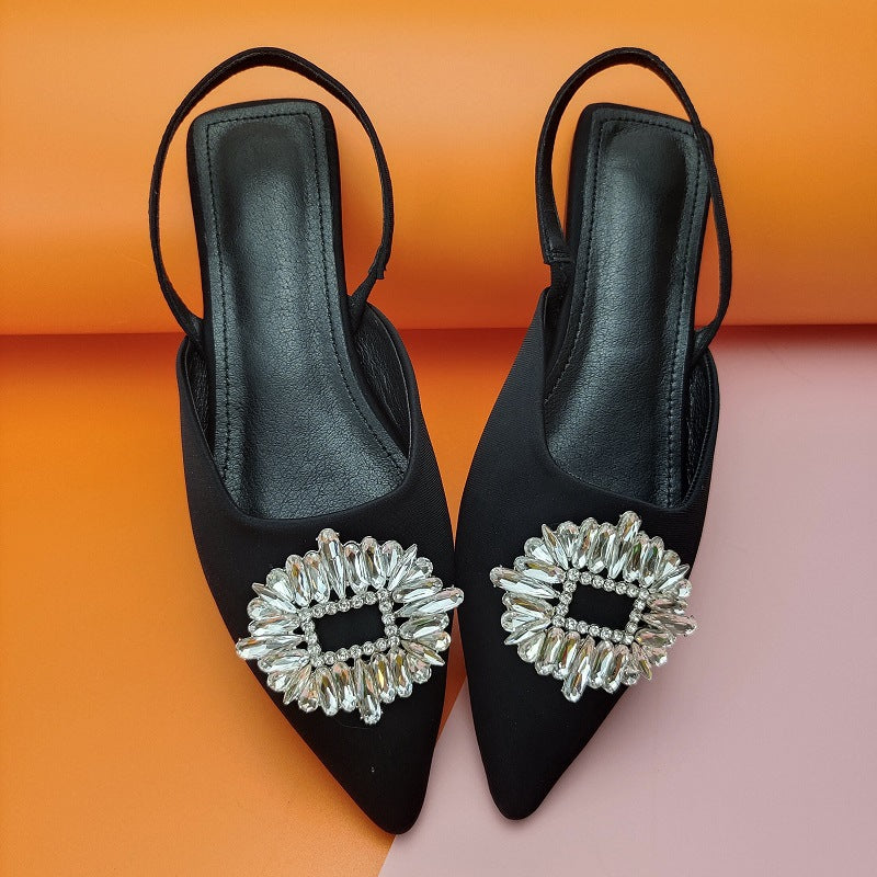 Large Size Sandals And Slippers Two Wear Sunflower Diamond Buckle Toe Flat Sandals Ladies Shoes