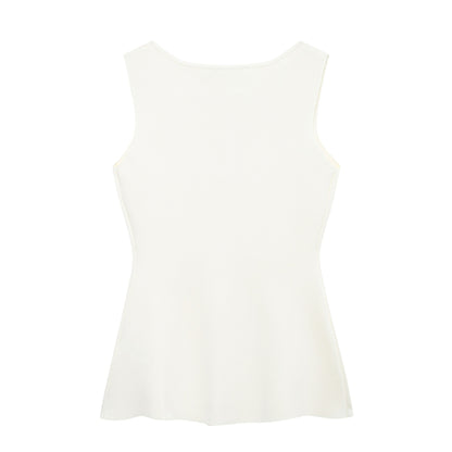 Golden button embellished flat needle vest.