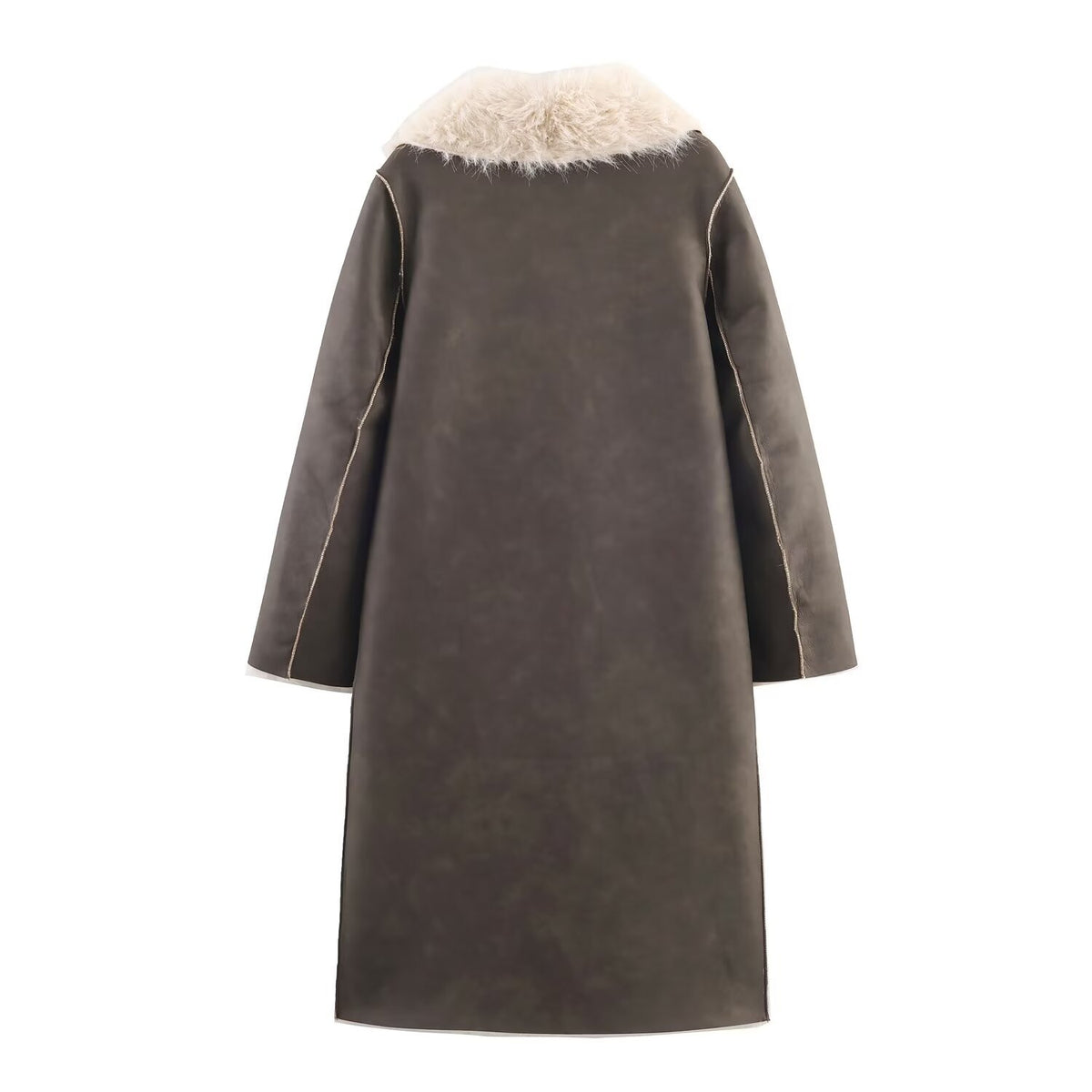 Double sided synthetic fur effect coat jacket
