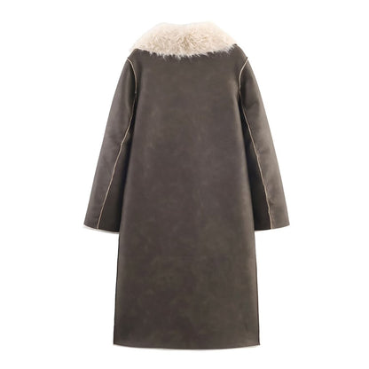 Double sided synthetic fur effect coat jacket