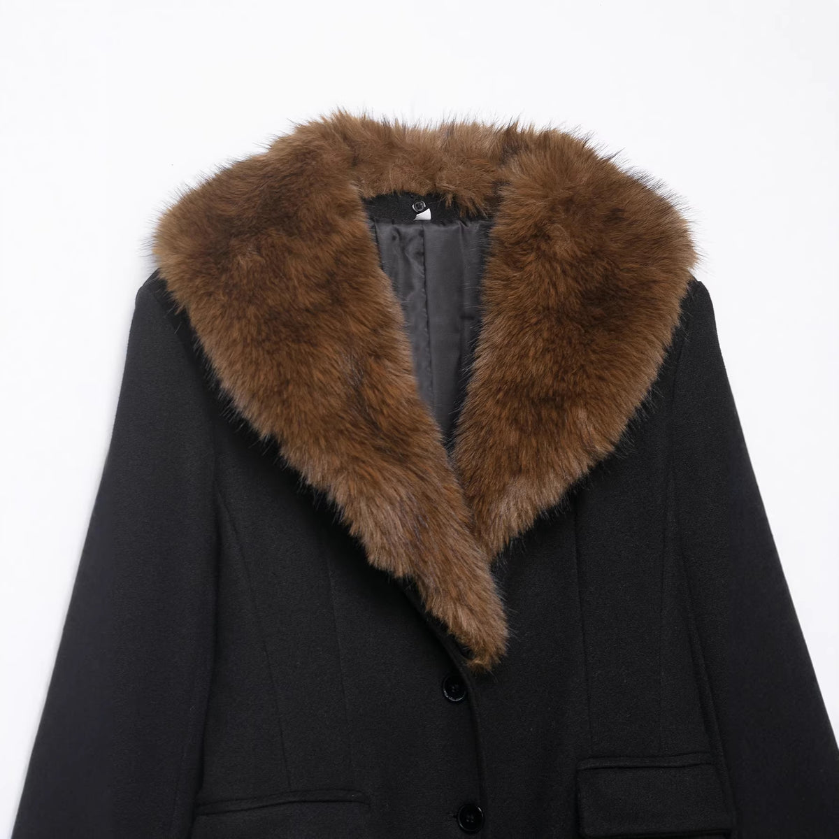 Pocket faux fur collar design coat jacket
