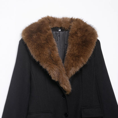 Pocket faux fur collar design coat jacket