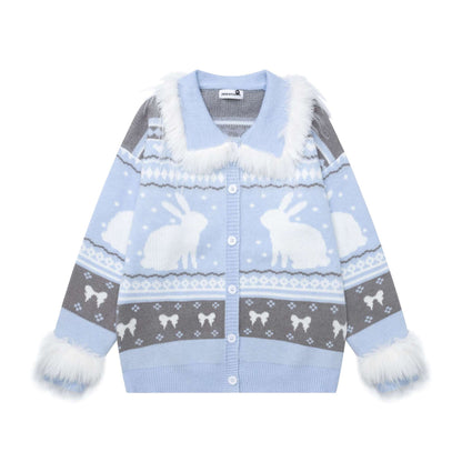 Plush collar rabbit coat