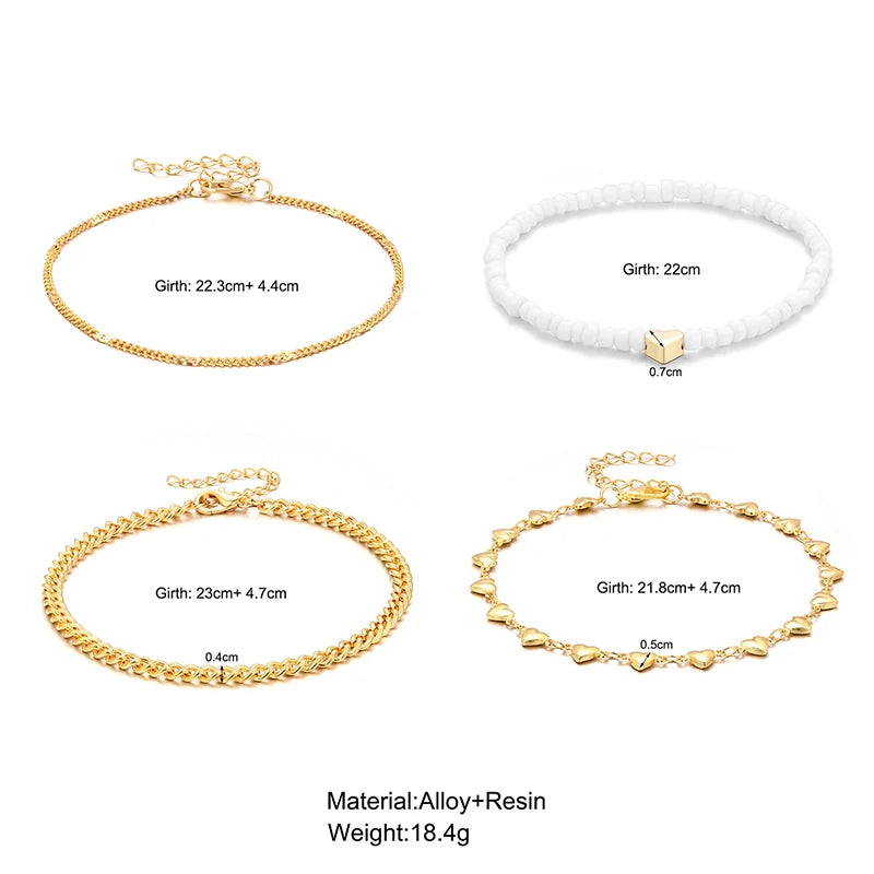Boho Multilayer Beads Heart Chain Anklet Bracelet Charm Anklet Sandals Barefoot Beach Foot Bridal Valentine's  Jewelry J41