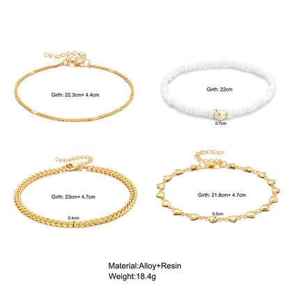 Boho Multilayer Beads Heart Chain Anklet Bracelet Charm Anklet Sandals Barefoot Beach Foot Bridal Valentine's  Jewelry J41