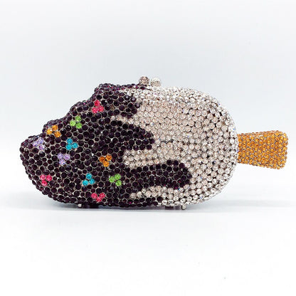 Ice Cream Shaped Diamond Evening Clutch Bag For Party Wedding Boutique Novelty Mini Kawaii Rhinestone Purses High Quality