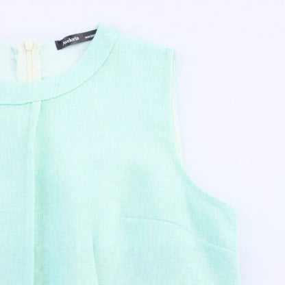 Round neck sleeveless ruffle blue dress for women.