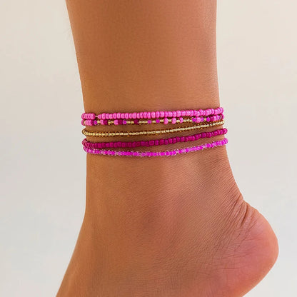 Boho Multilayer Beads Heart Chain Anklet Bracelet Charm Anklet Sandals Barefoot Beach Foot Bridal Valentine's  Jewelry J41
