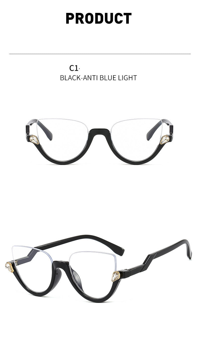 Fashionable diamond-encrusted anti-blue light glasses for women, trendy and personalized flat glasses